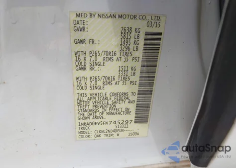 2015 Nissan Frontier Pro-4X/S/Sl/Sv from USA, damaged, VIN 1N6AD0EV5FN745297